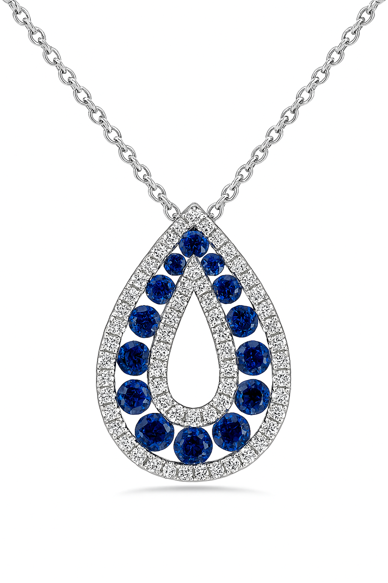 Blue Sapphire and Diamond Drop Pendant
