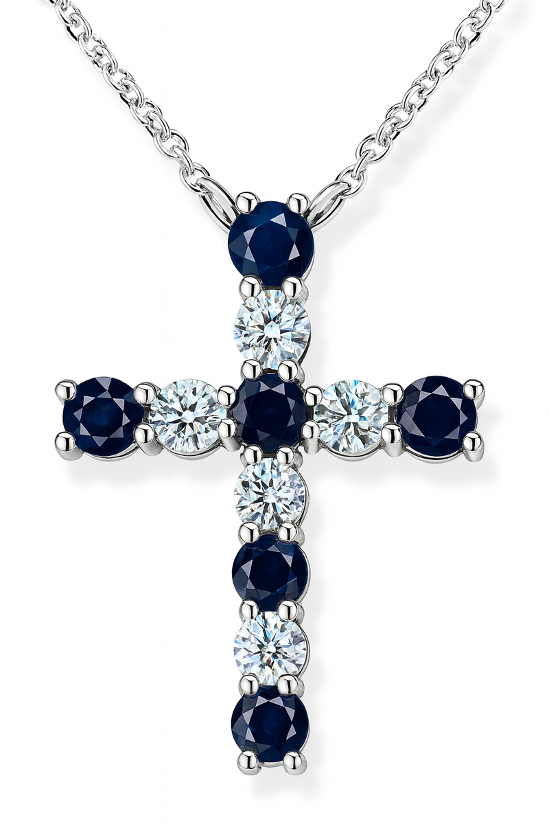 Blue Sapphire and Diamond Cross
