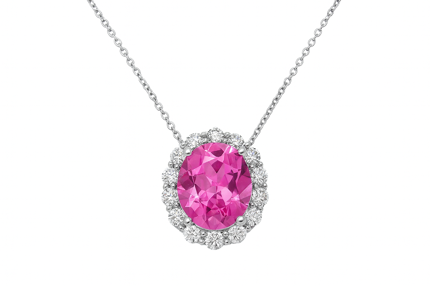 Oval Pink Topaz Halo Pendant