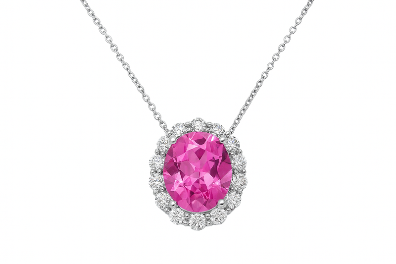 Oval Pink Topaz Halo Pendant