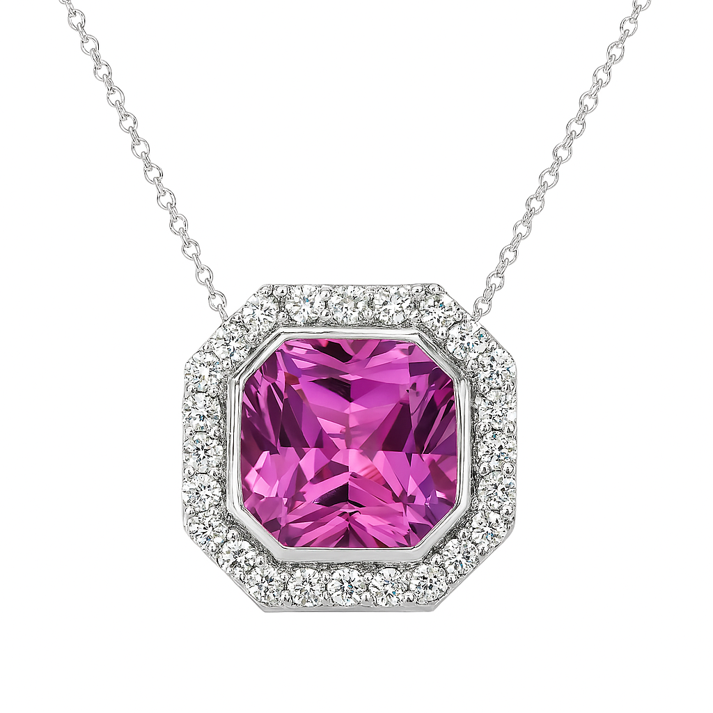 Asscher Pink Topaz Halo Pendant