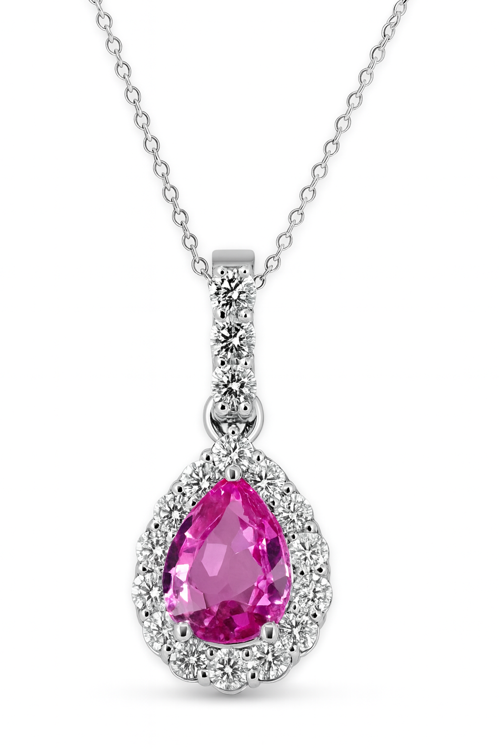 Pear Pink Topaz Halo Pendant