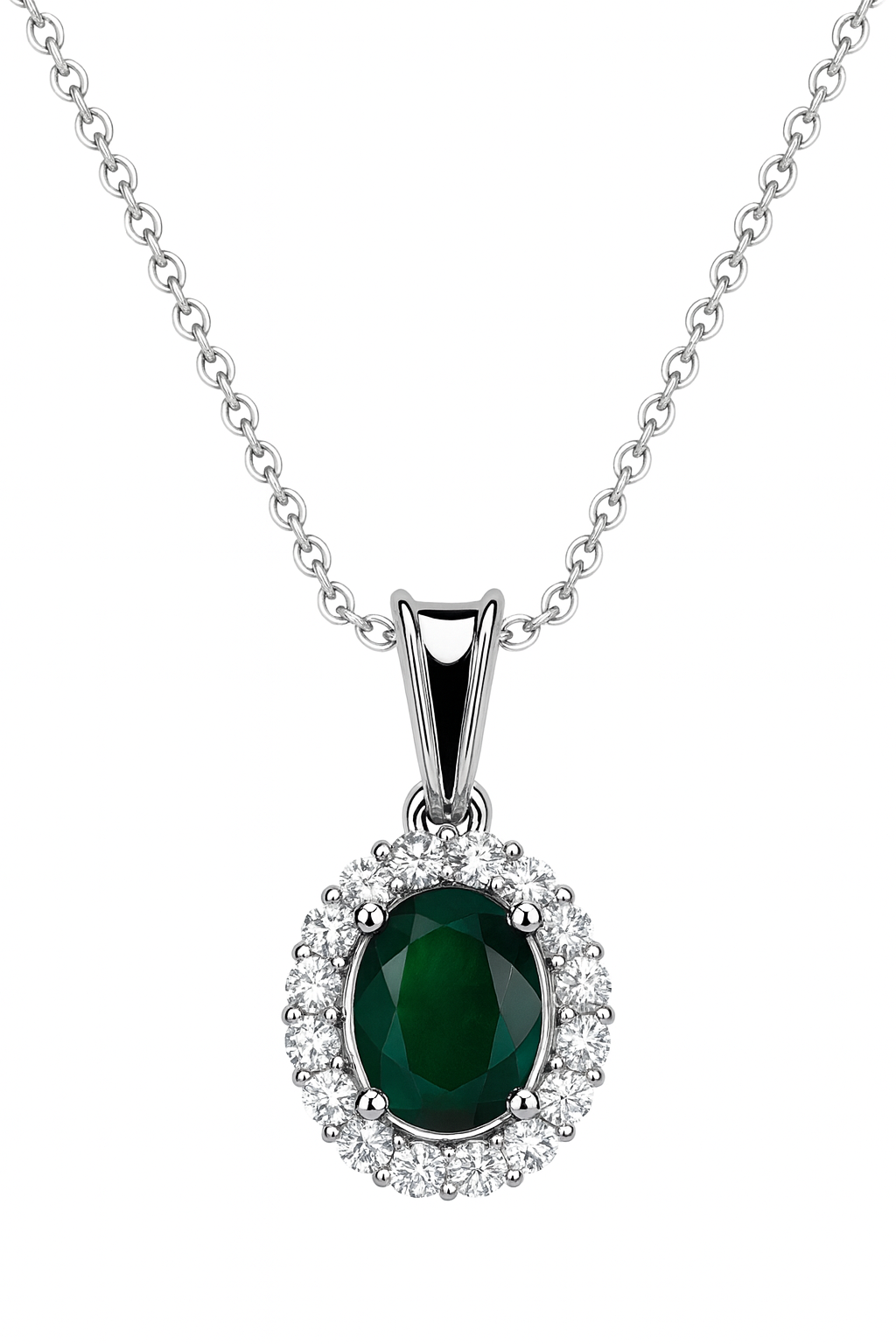 Green Emerald Diamond Halo Pendant
