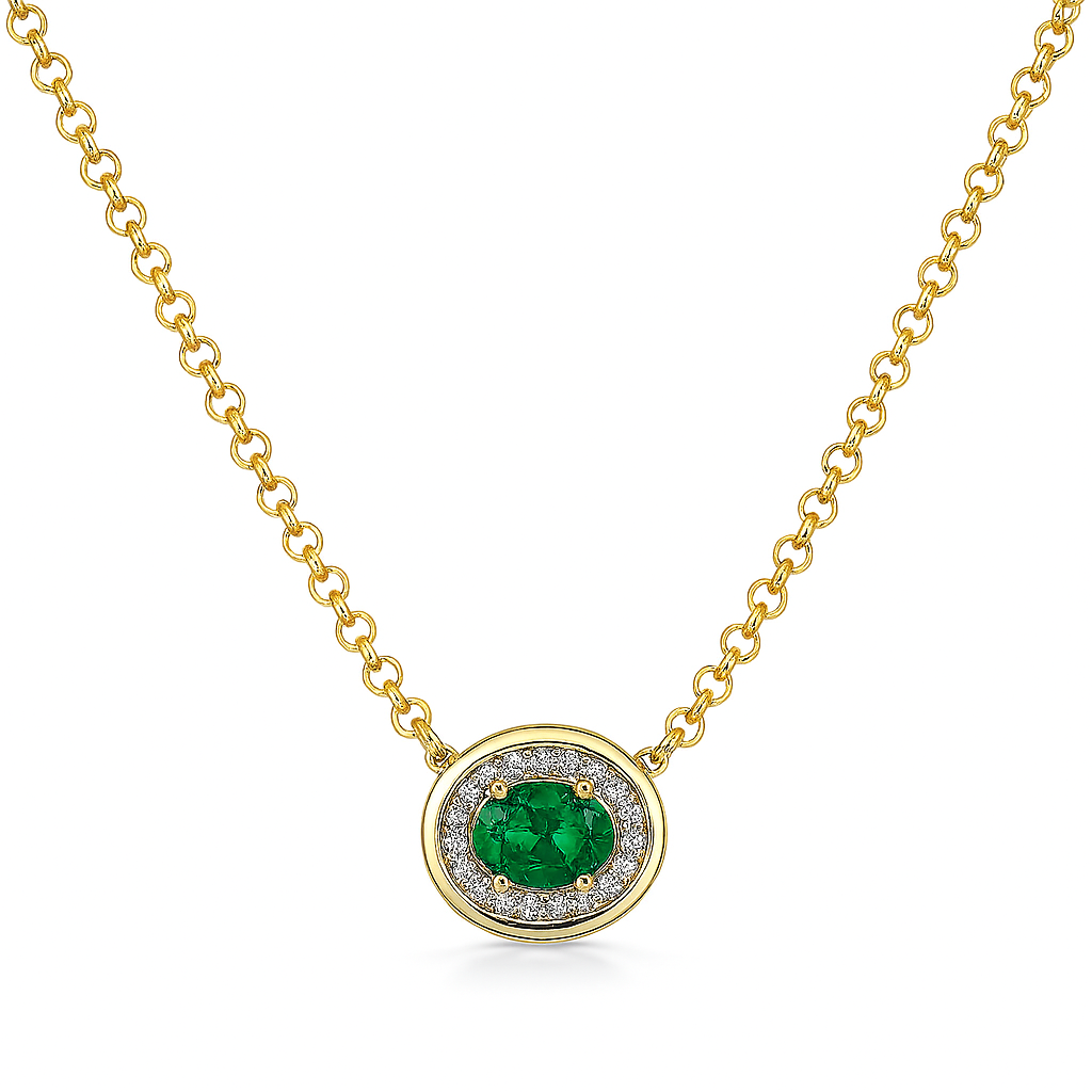 East West Oval Emerald Halo Pendant