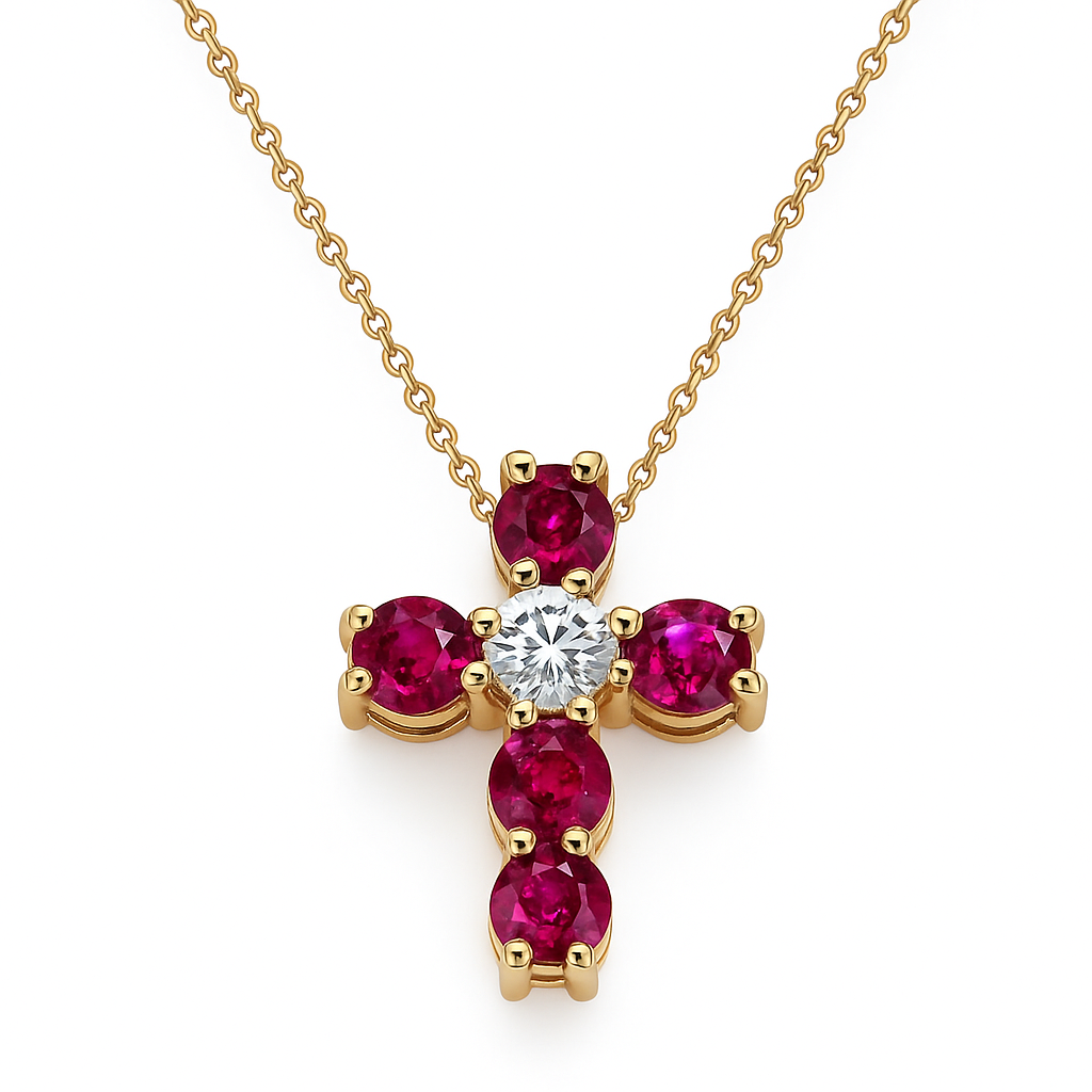 Ruby and Diamond Cross Pendant