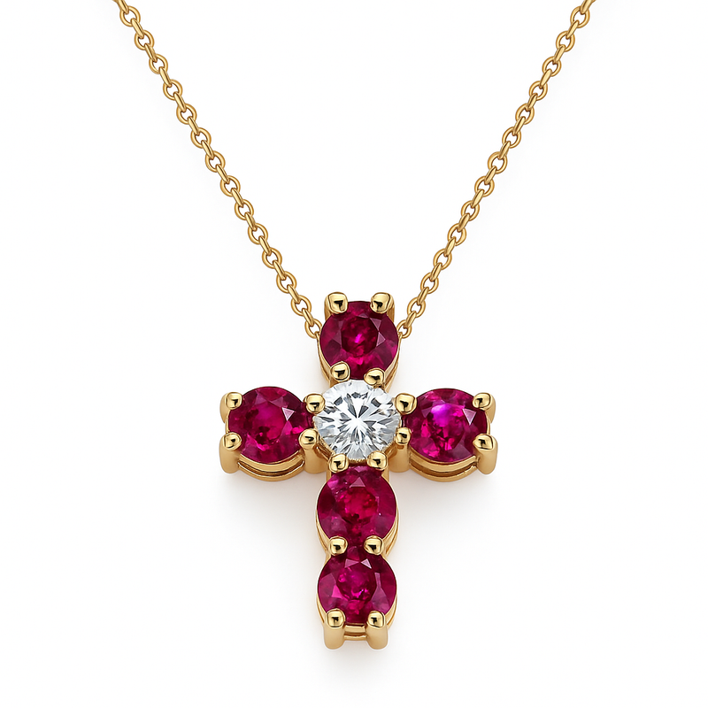 Ruby and Diamond Cross Pendant