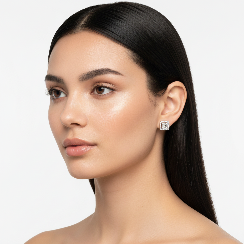 Baguette/Round Diamond Earrings