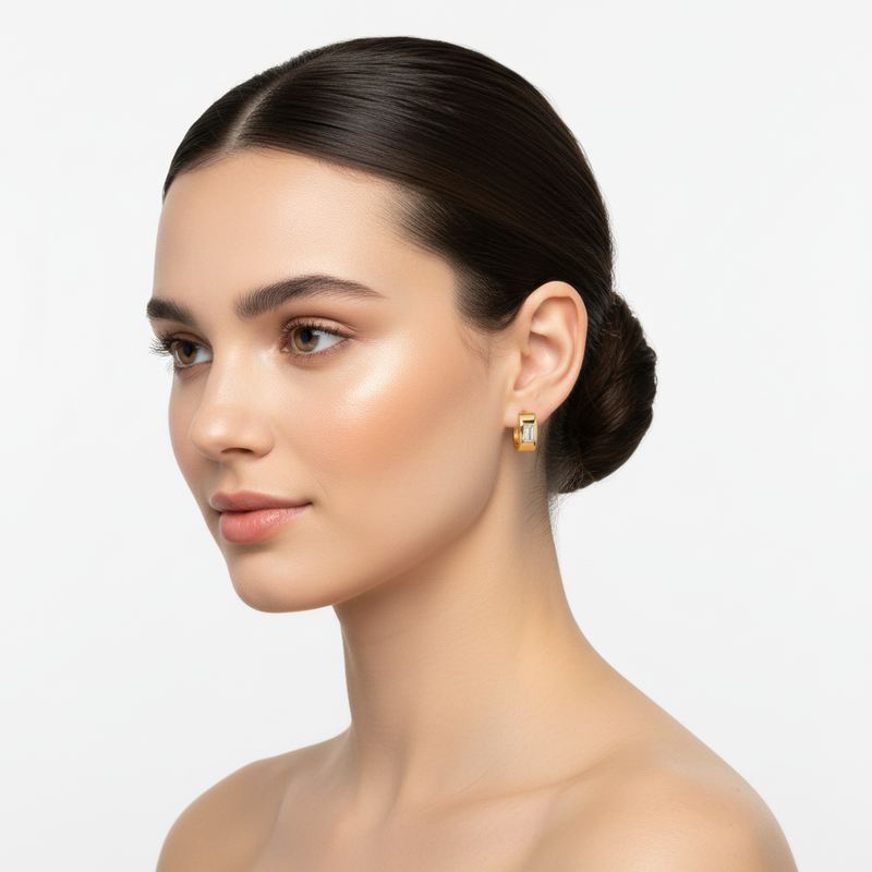 Bezel Set Emerald Cut Huggies