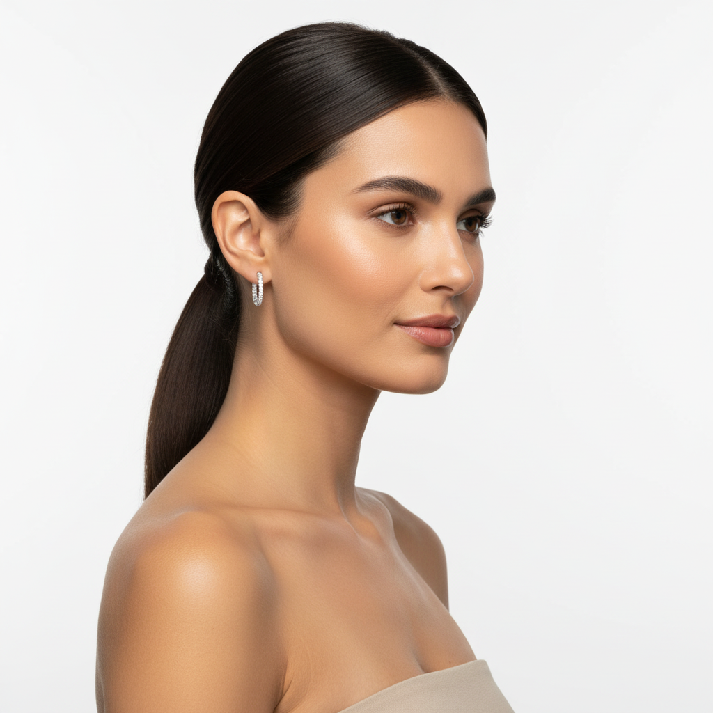 White Gold In-Out Hoop Earrings