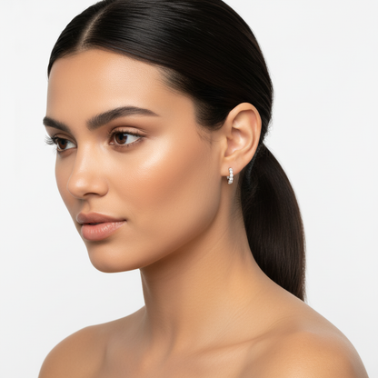 White Gold Shared Prong Huggies