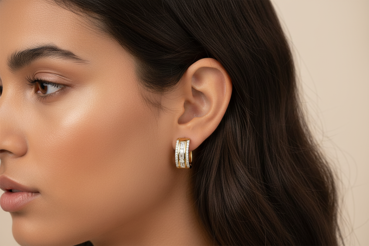 Burnished Baguette/Round Hoops