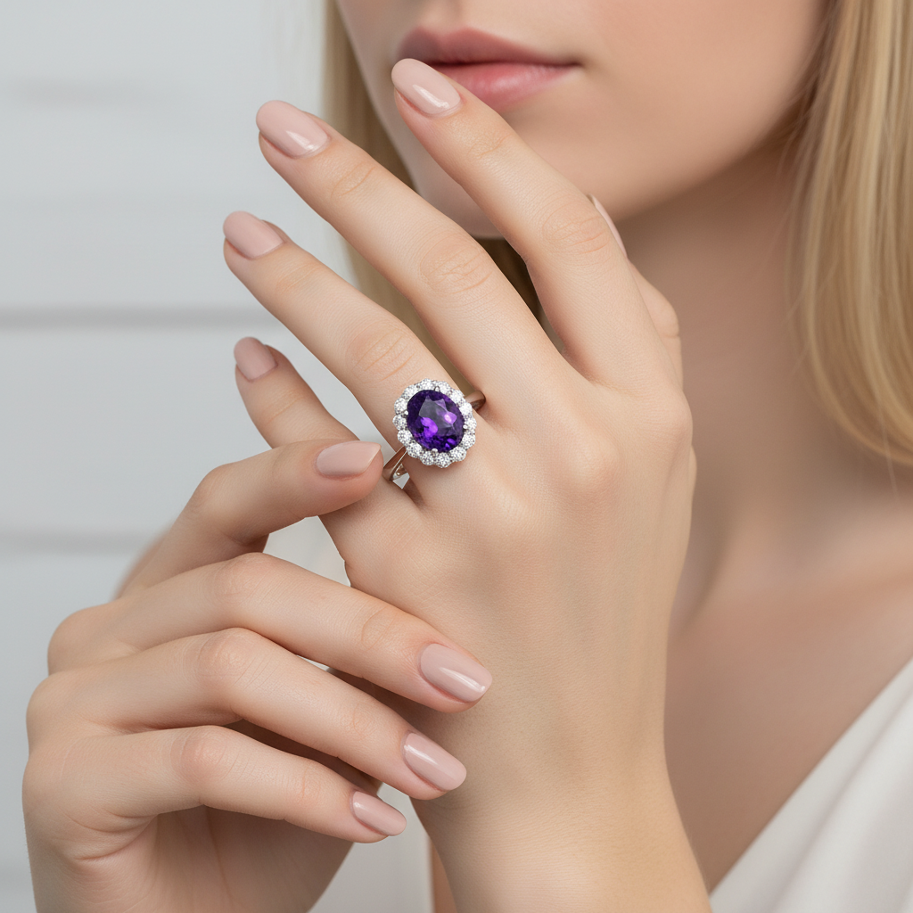Oval Halo Amethyst Ring