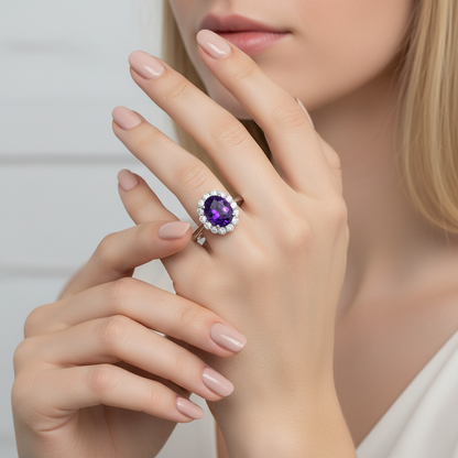 Oval Halo Amethyst Ring