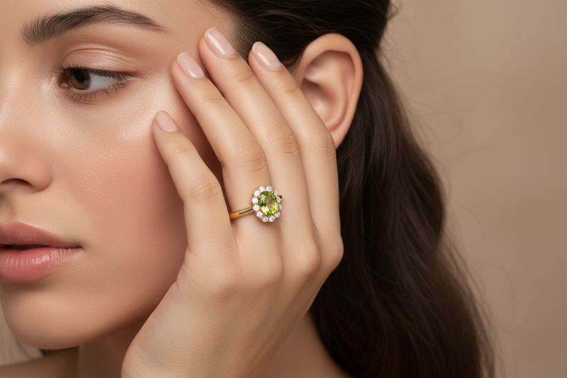 Oval Peridot Halo Ring