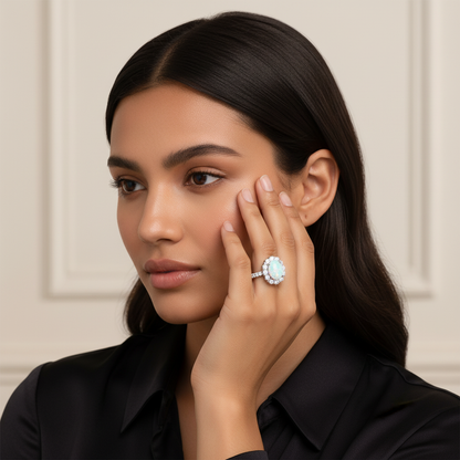 Oval Opal Diamond Halo Ring