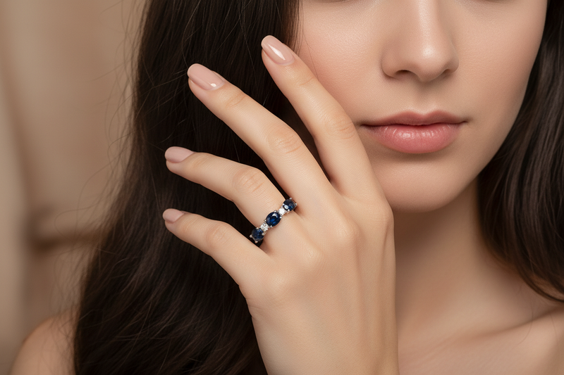 East-West Sapphire and Diamond Band