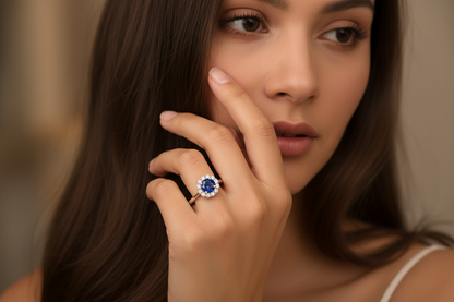 Blue Sapphire Halo Ring