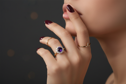 Amethyst Diamond Halo Ring