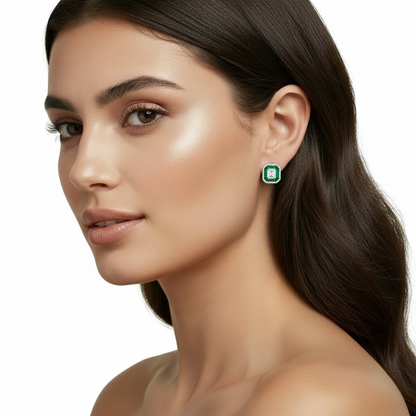 Baguette Emerald and Diamond Earrings
