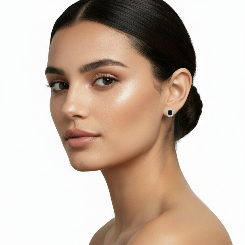 Emerald Cut Blue Sapphire Earrings