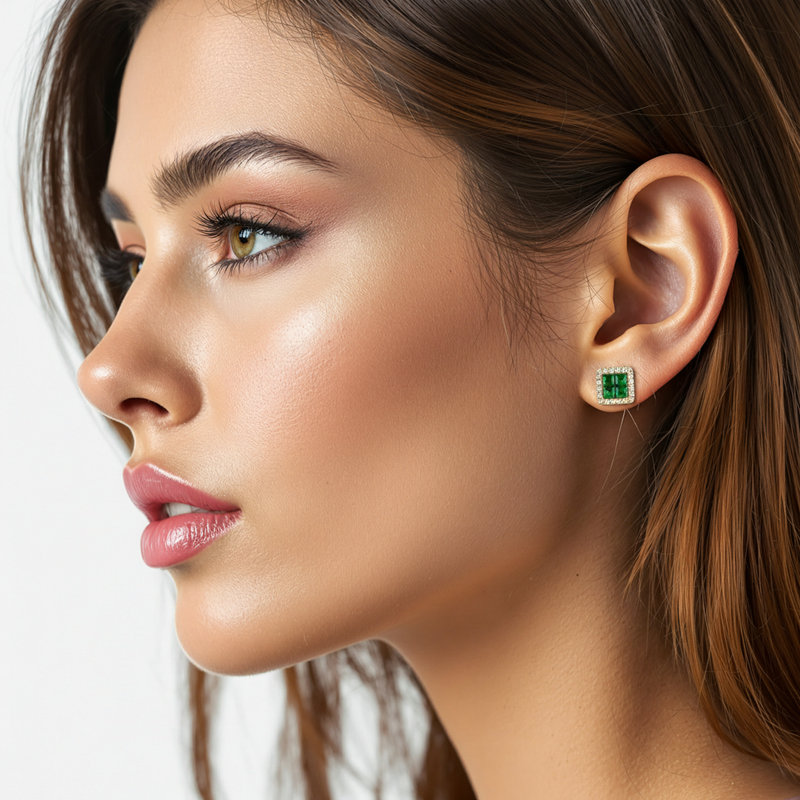 Princess Cut Green Emerald Earrings