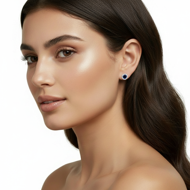 Blue Sapphire Halo Earrings