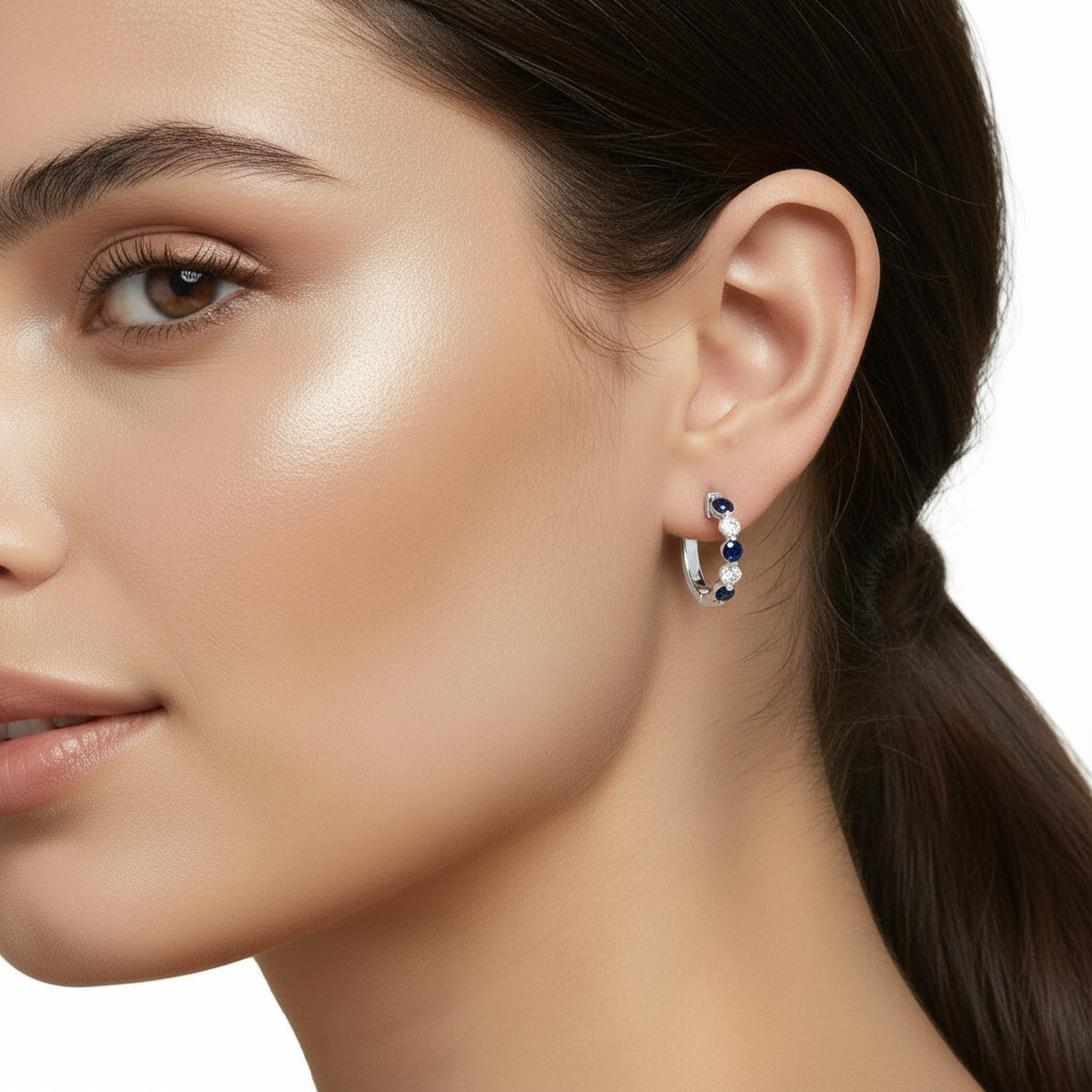 Blue Sapphire and Diamond Huggies