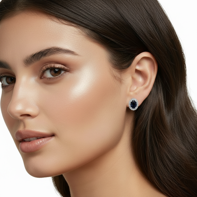 Blue Sapphire Halo Earrings