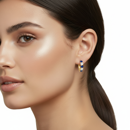 Medium Sapphire and Diamond Hoops