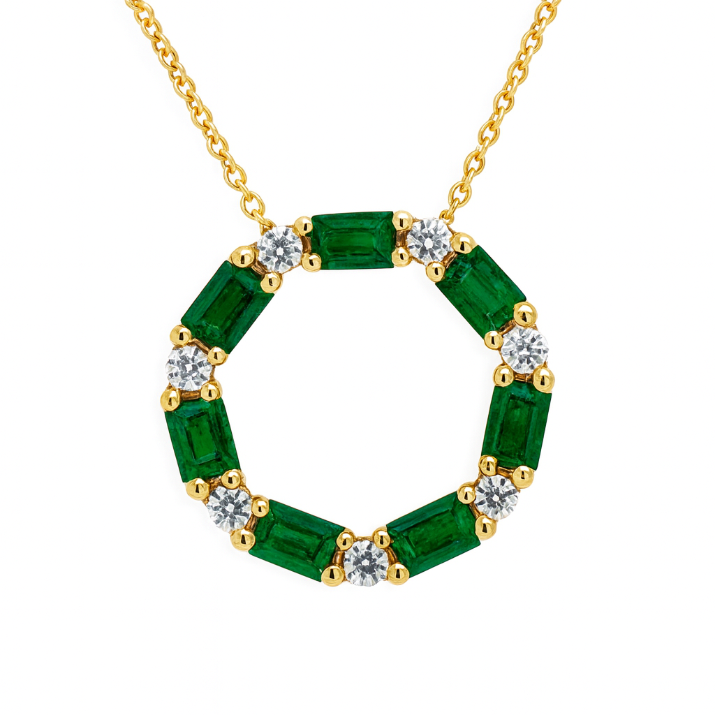 Baguette Emerald and Diamond Disc Pendant