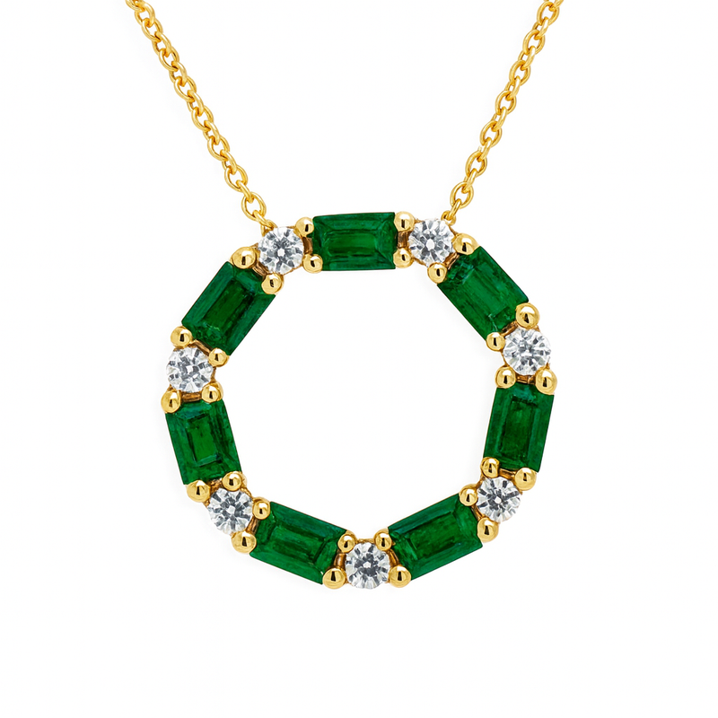 Baguette Emerald and Diamond Disc Pendant
