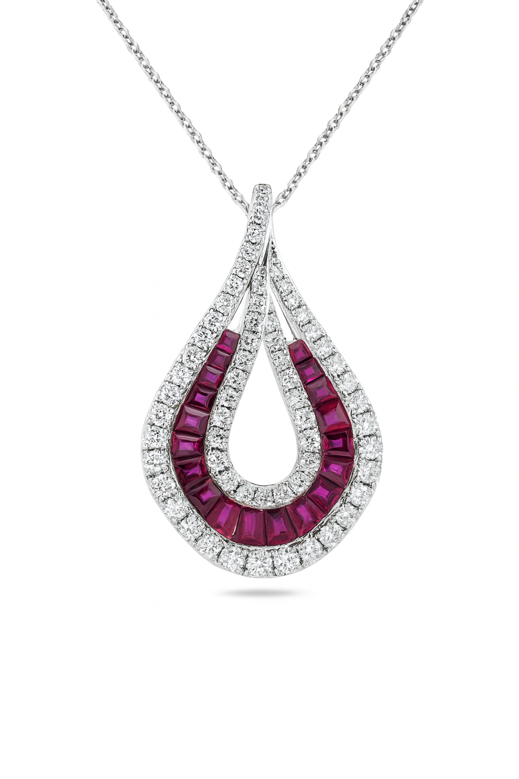 Baguette Ruby and Diamond Drop Pendant