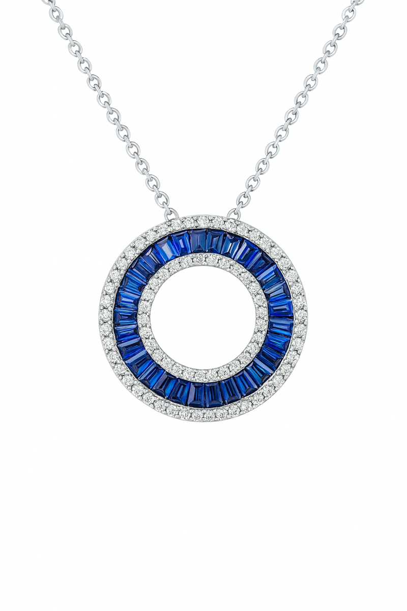Baguette  Blue Sapphire Disc Pendant