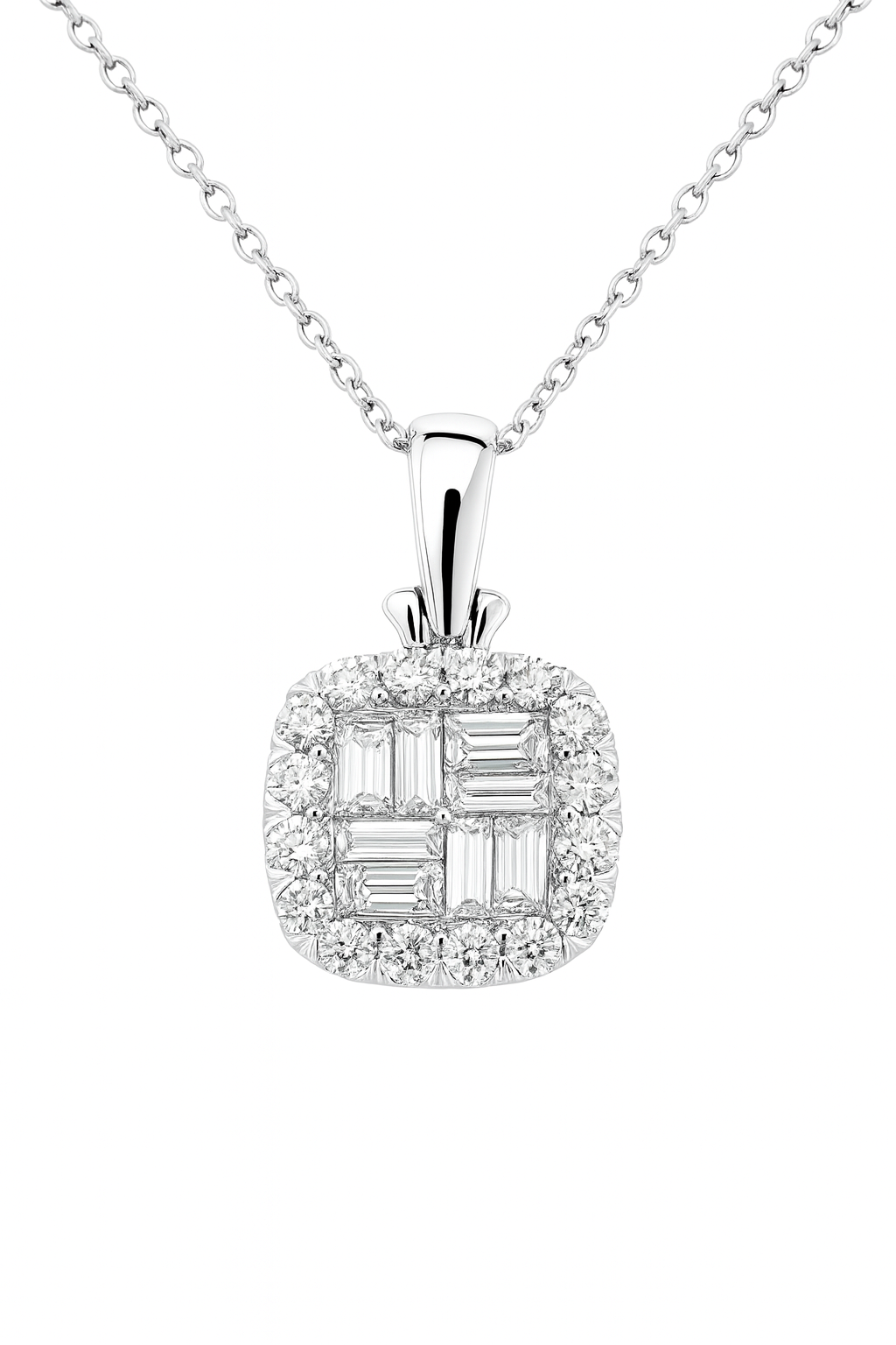 Baguette Cushion Halo Pendant