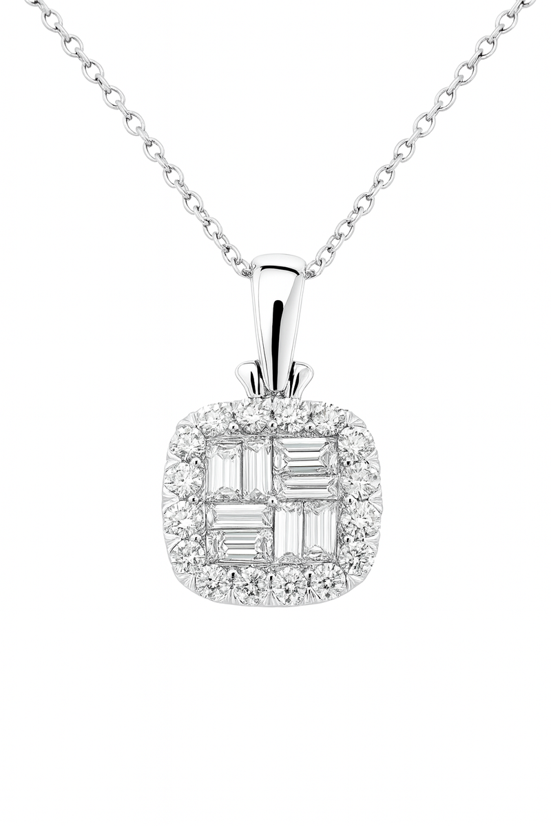 Baguette Cushion Halo Pendant