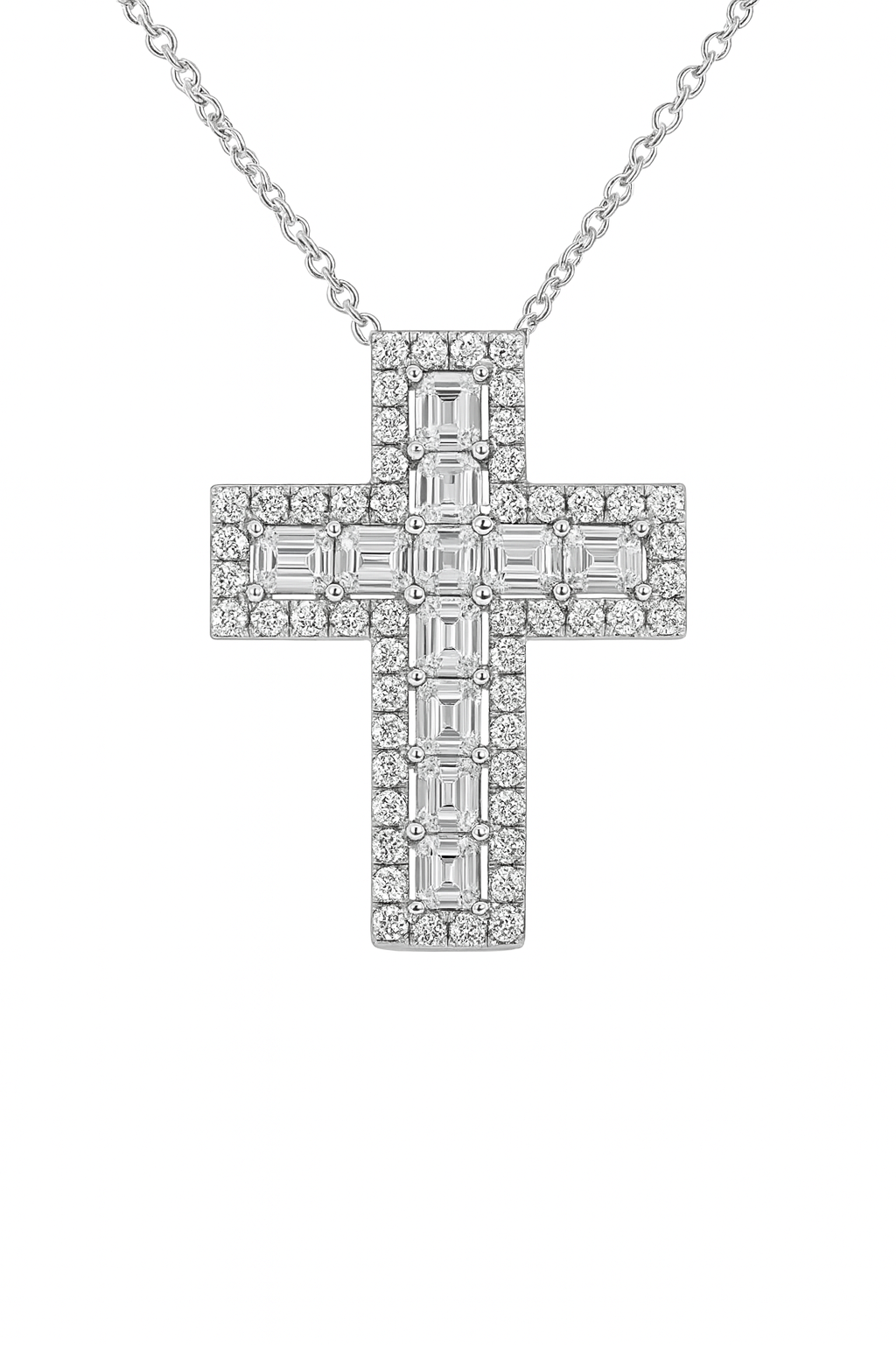 Emerald Cut Diamond Cross Pendant