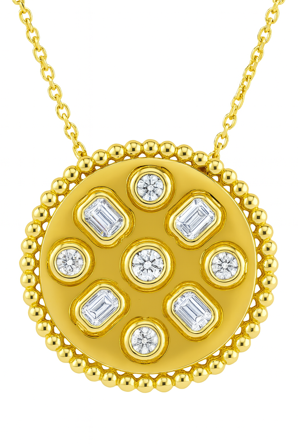Multi Shape Diamond Bezel Disc Pendant