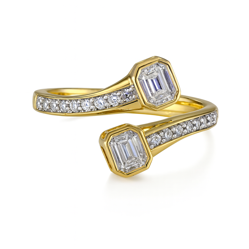 Emerald Cut Diamond ByPass Ring