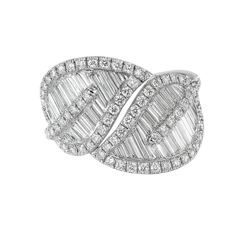 Diamond Leaf Crossover Ring