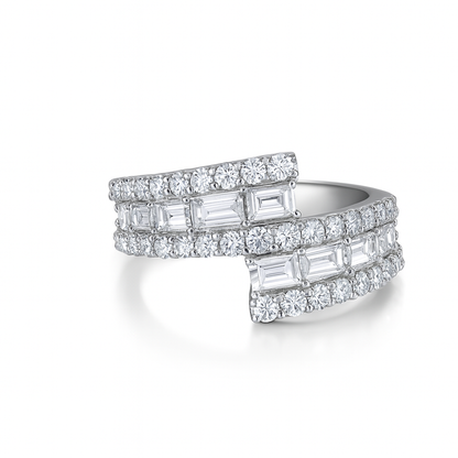 Emerald and Round Diamond Bypass Ring