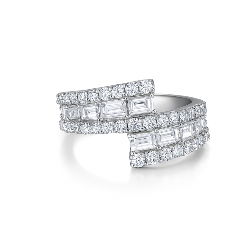 Emerald and Round Diamond Bypass Ring