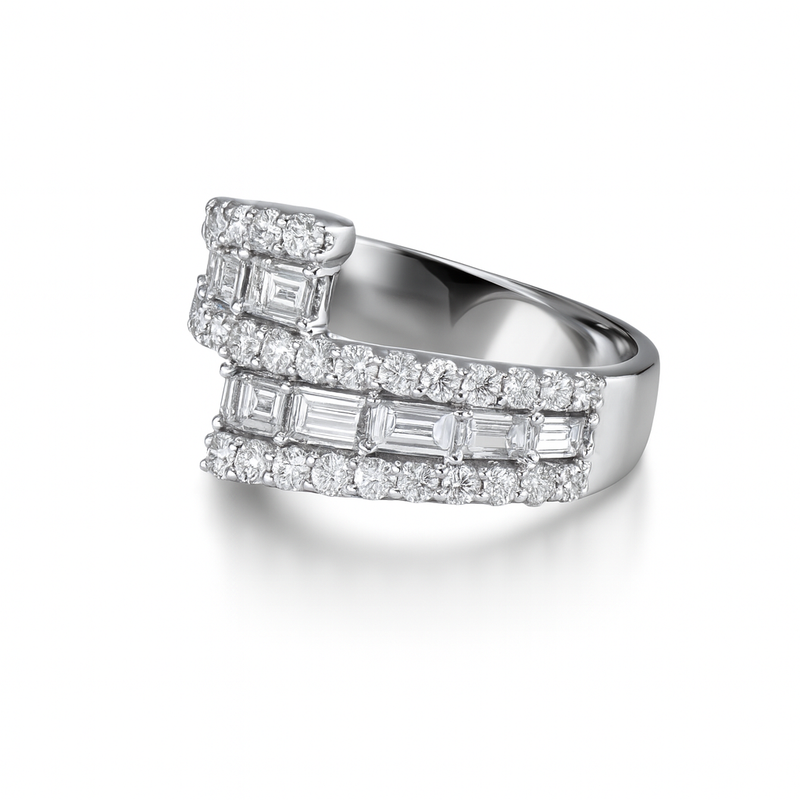 Emerald and Round Diamond Bypass Ring