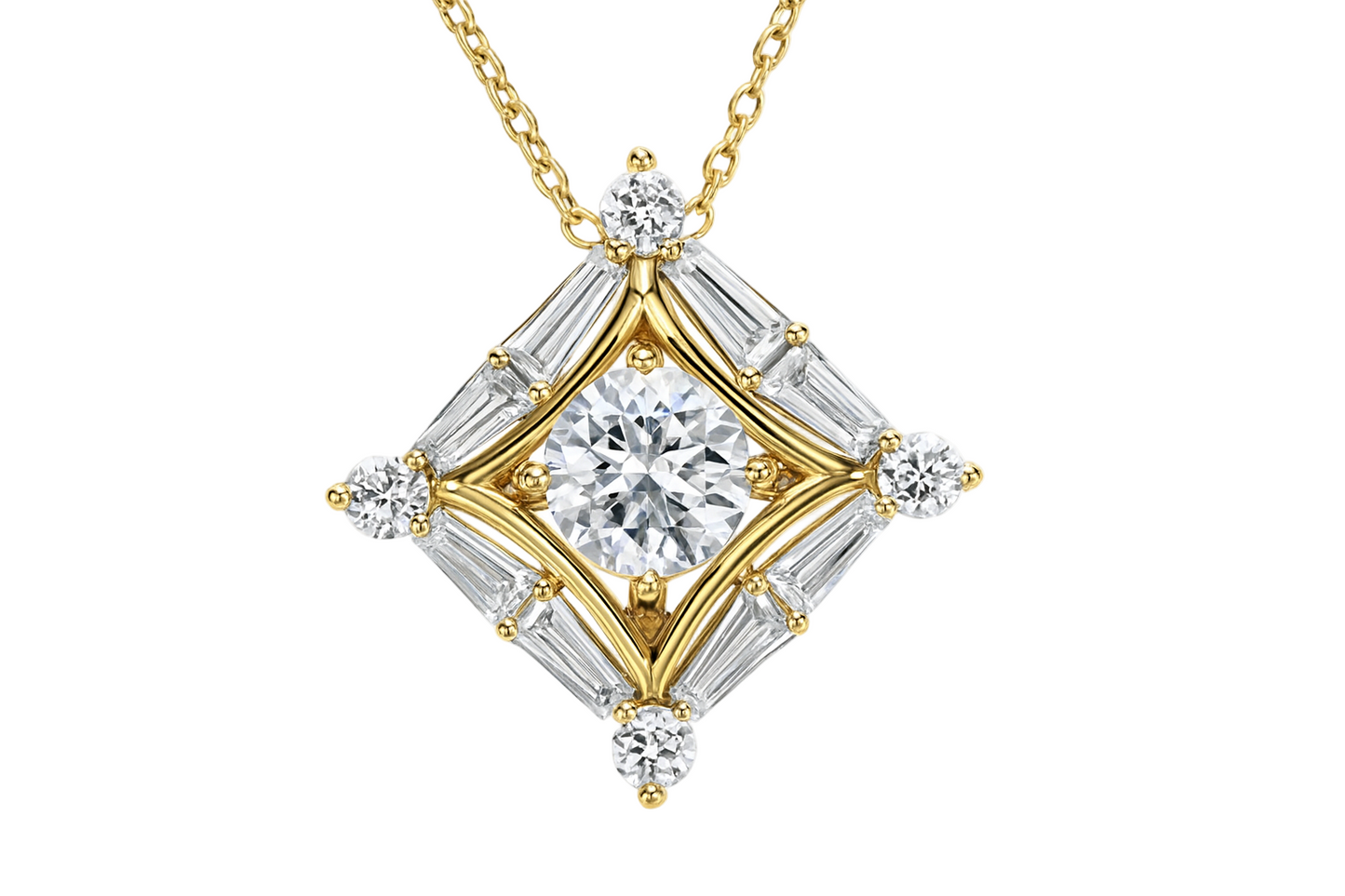 Tapered Baguette Halo Diamond Pendant