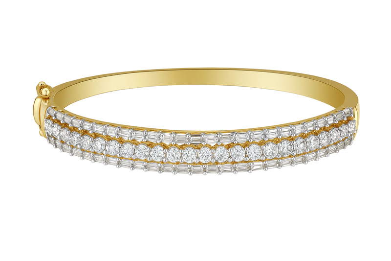 Baguette and Round Diamond Bangle