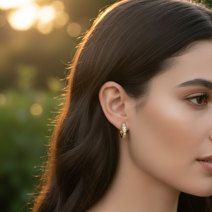 Bezel Baguette and Round Diamond Hoops