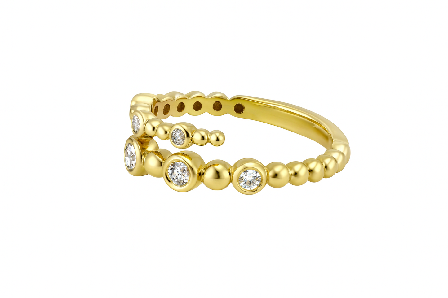 Beaded Diamond Bezel ByPass Ring