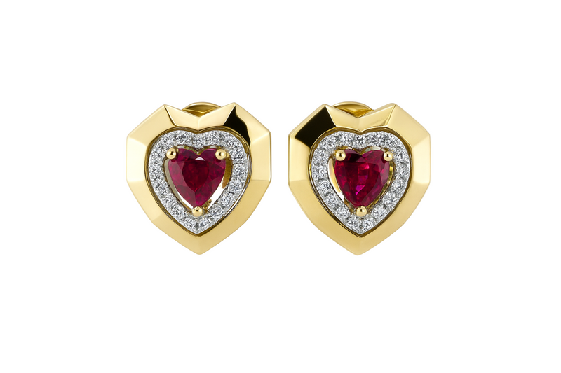 Ruby Heart Halo Earrings