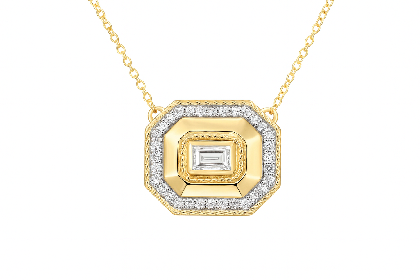 Baguette Diamond Halo Pendant