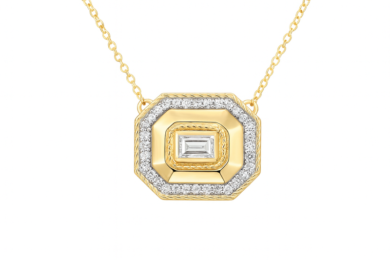 Baguette Diamond Halo Pendant