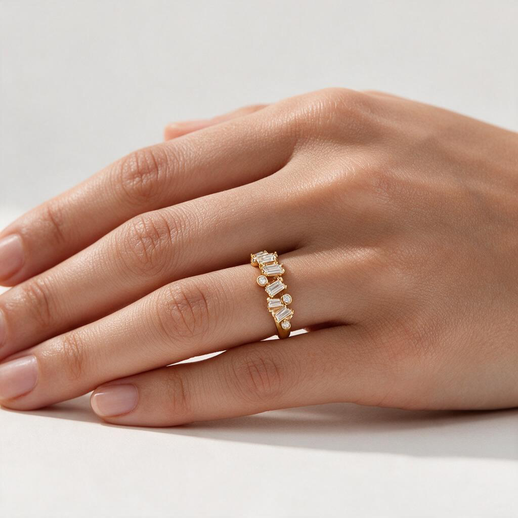 Staggered Baguette and Round Diamond Band